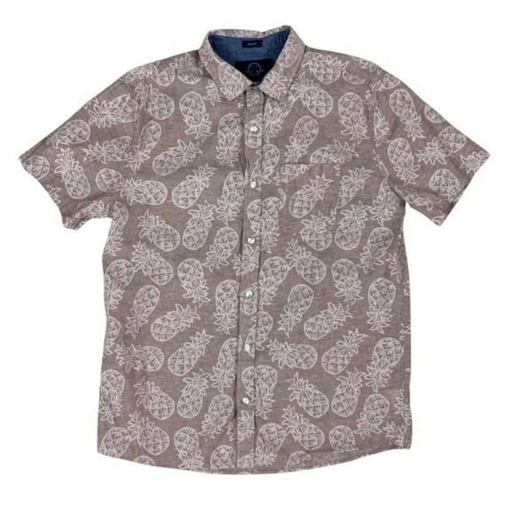 Eventide Pineapple Shirt L Linen Blend Button Front Summer Vacation Coastal Vibe